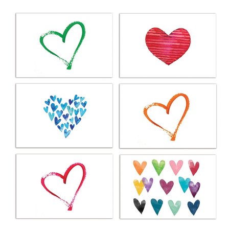 BETTER OFFICE PRODUCTS All Occasion Greeting Cards & Envs, 4in. x 6in. 6 Contemporary Heart Designs, Blank Inside, 100PK 64563